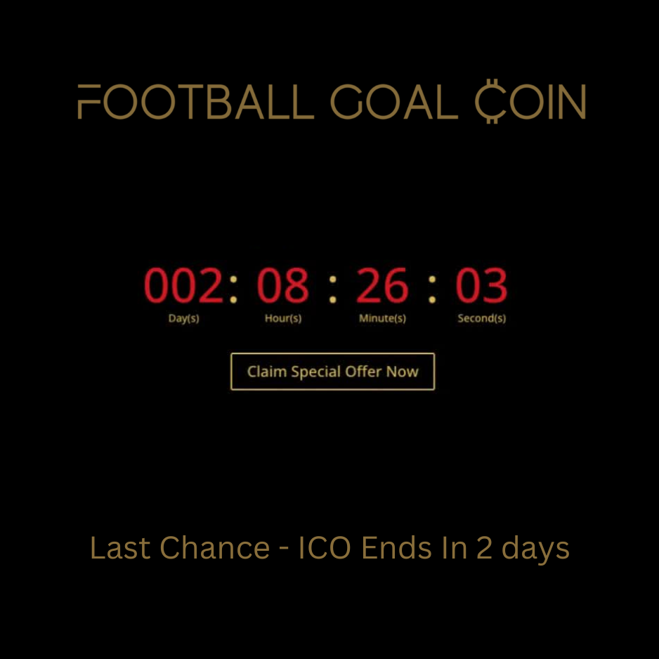 Last Chance - Football Goal Coins ICO Will End In Just 2 days - Once it has gone it will be gone forever. Join now https://footballgoalcoin.com/ 🚀